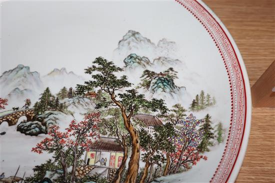 A Chinese Republic period enamelled porcelain landscape dish diameter 30.5cm